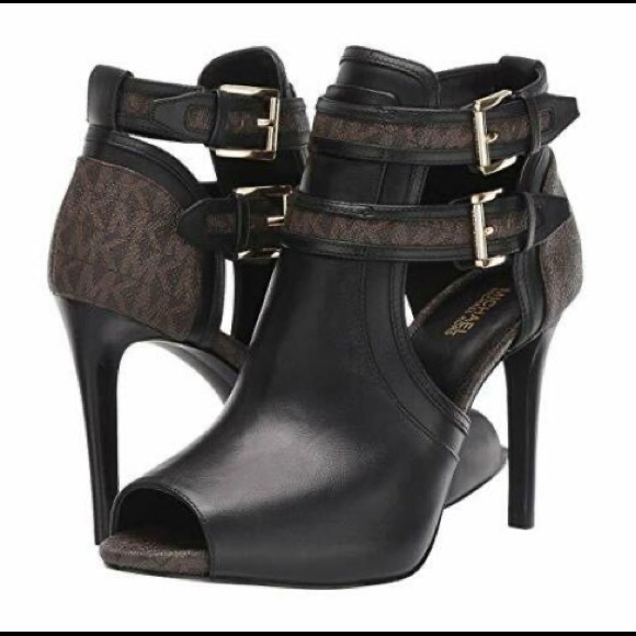 MICHAEL Michael Kors Shoes - Michael Kors Blaze Leather Peep Toe Buckle Booties